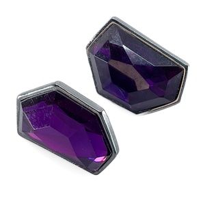 Silver With Purple Stone Inset Clip Earrings